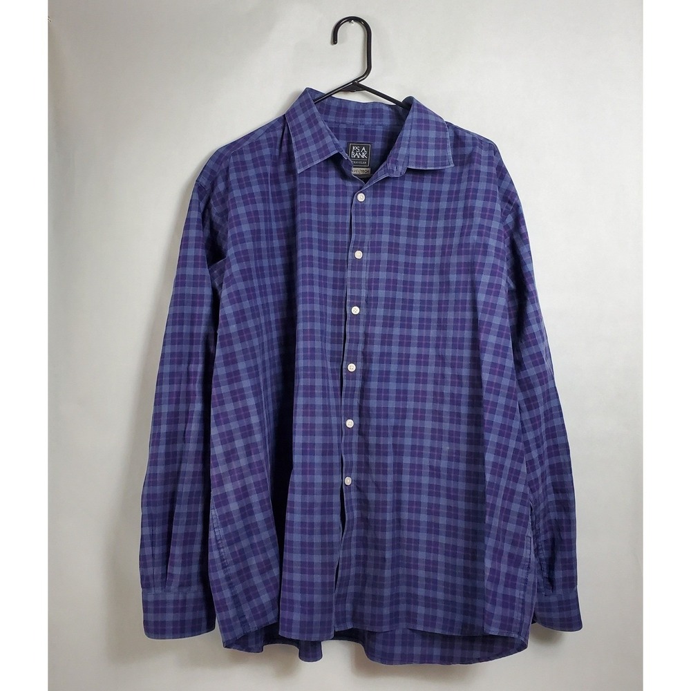 Jos A Bank Traveler Mens XXL Plaid Button Down Shirt Long Sleeve Travel Tech